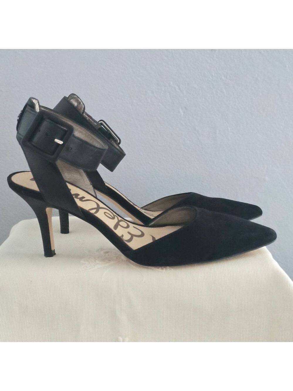 Sam Edelman OKALA Black Suede Ankle Strap Heels Size 6.5M